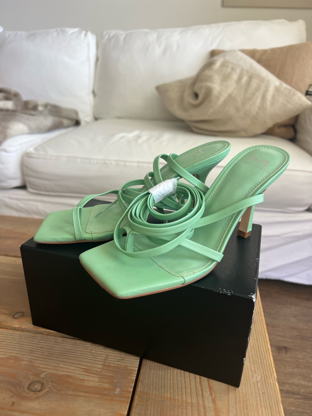 Marc Fisher Mint Green Strappy Square-Toe Heels